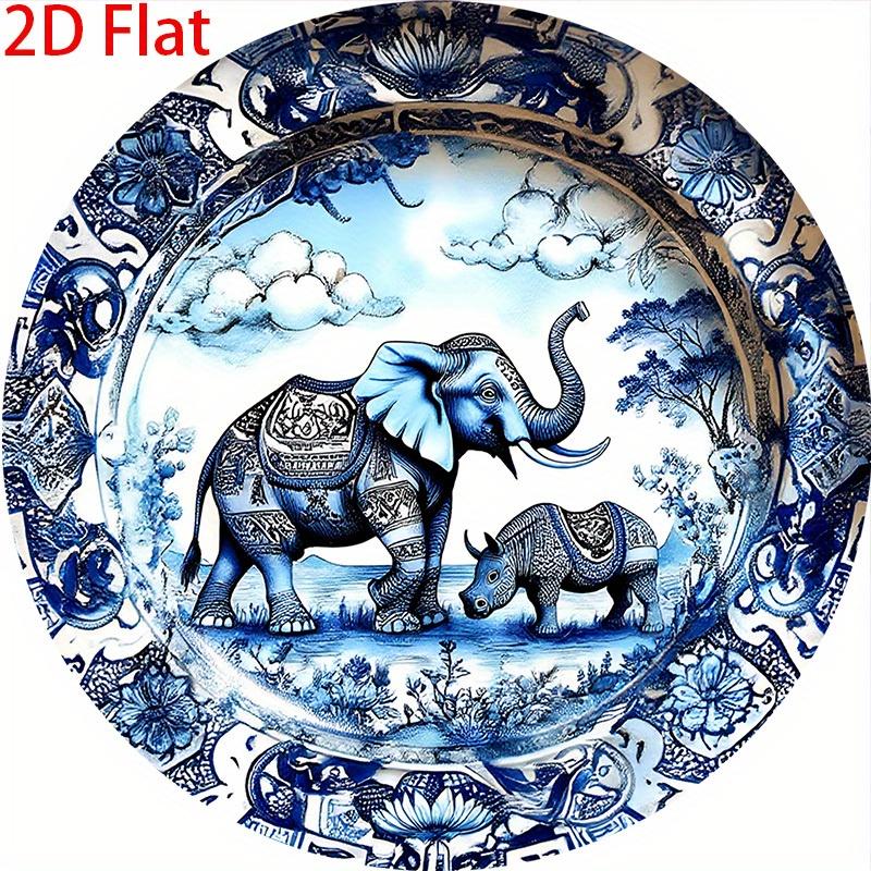 D Flat D Flat D Flat Print pc Metal Iron Sign D Flat pc D Flat Round Sign Elephant Rhino Wall Art Plaque with 20x20cm(8x8inch)
