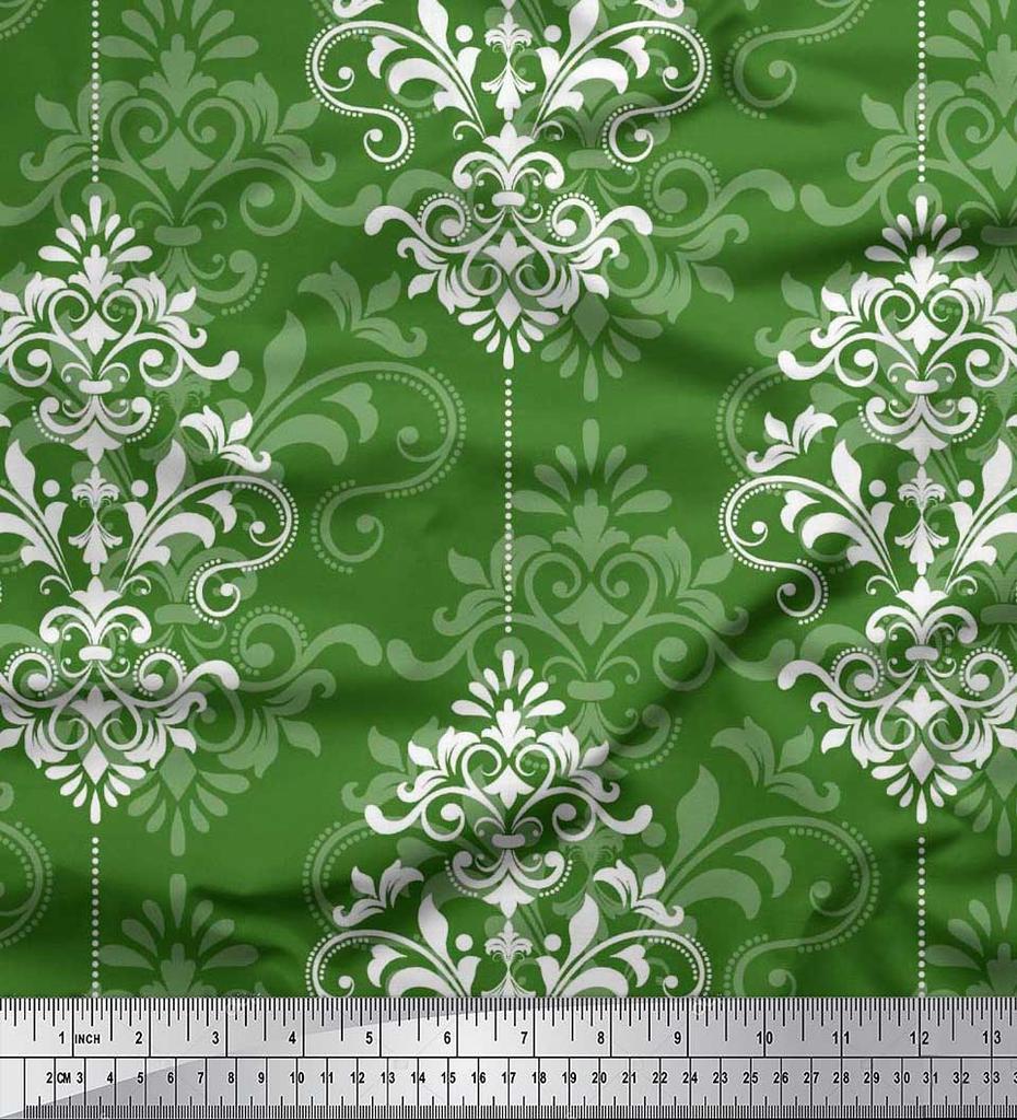 Soimoi Japanischer Krepp-Satin-Stoff mit filigranem Damast-Druck, Meterware, 42 Zoll