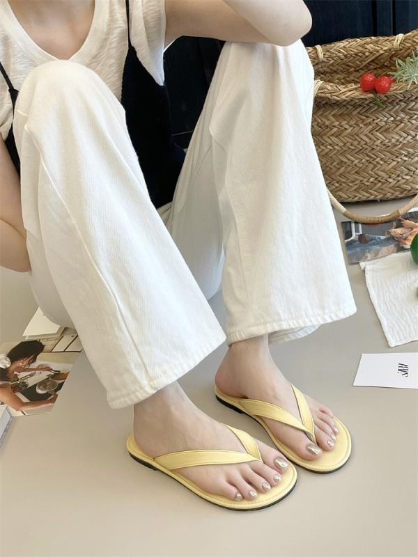 Fashion Shoes Slippers Soft Slipers Women Slides Low Rubber Flip Flops Comfort 2025 Flat Hawaiian Hoof Heels PU Round Toe Rome Casual Fa