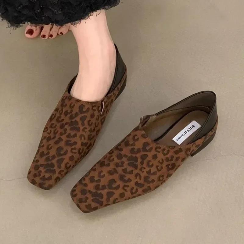 Fashion Square Toe Leopard Loafers Women Heels Shoes Leather Snow Boots 2025 Autumn Winter Elegant Women Pumps Dress Zapatos De Mujer