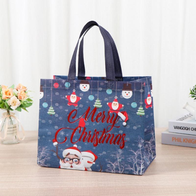 Borsa regalo di Natale Borsa per imballaggio regalo di caramelle in tessuto non tessuto di grande capacità con pupazzo di neve e design di Babbo Natale