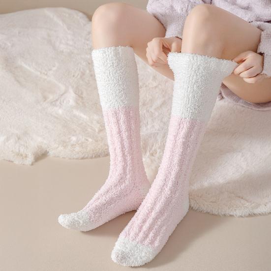 Fuzzy Knee High Socks Women Fluffy Warm Knee Socks Color Socks Leg Warmers Block Thick Winter