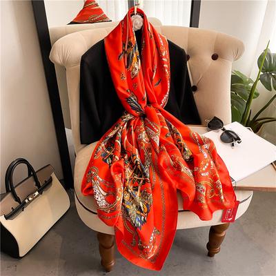 Nova Moda Primavera Verão Nova Feminina Luxo Xale Longo Tamanho Grande Proteção Solar Lenço de Seda Foulard Bufandas Cachecol Envoltórios