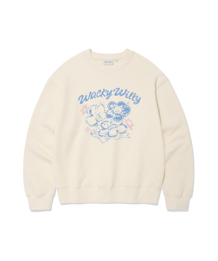 WACKY WILLY Women'S Big Lily Graphic Sweatshirt Cream