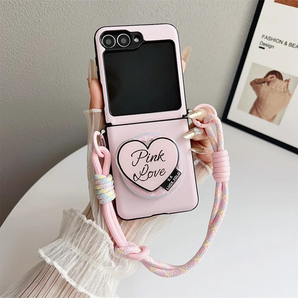 3 in 1 Detachable Magnetic Love Stand Wrist Strap Phone Case for Samsung Galaxy Flip7 Flip6 Z Flip 3 4 5 6 7 FE Protective Cover
