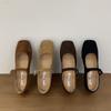 French Suede Ballet Flats Women's 2025 Spring and Autumn New Retro Square Head Casual Flat Mary Jane Single Shoes