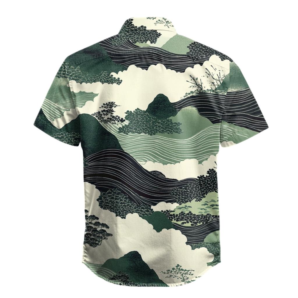 Men's Fashion Printed Satin Short Sleeve Shirt Top