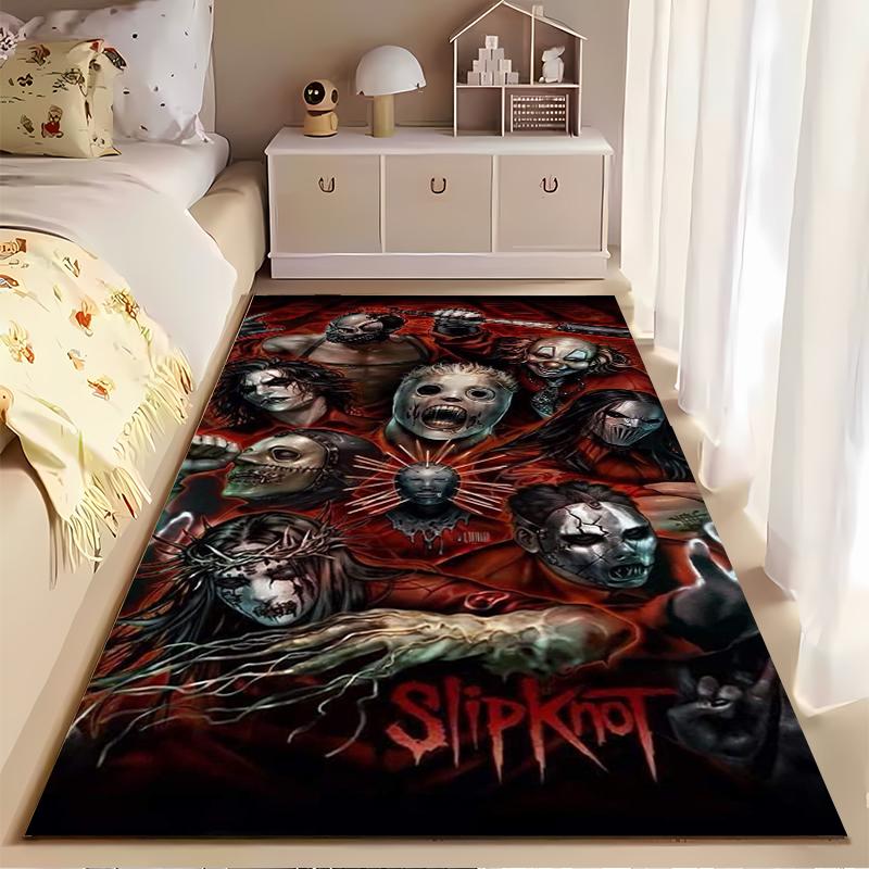 Area Rug, Slipknot Band Members Masks Red Group Illustration Poster Print, Man Cave Decor, Non-Slip Mat