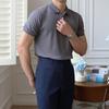 Polo a Maglia a Righe Verticali da Uomo Estate Nuove Slim Monocolore Traspiranti Colletto a Revers Business Manica Corta Polo Top