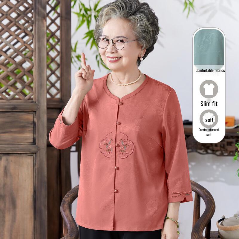 

Women s Embroidered Round Neck 3/4 Sleeve Shirt XL