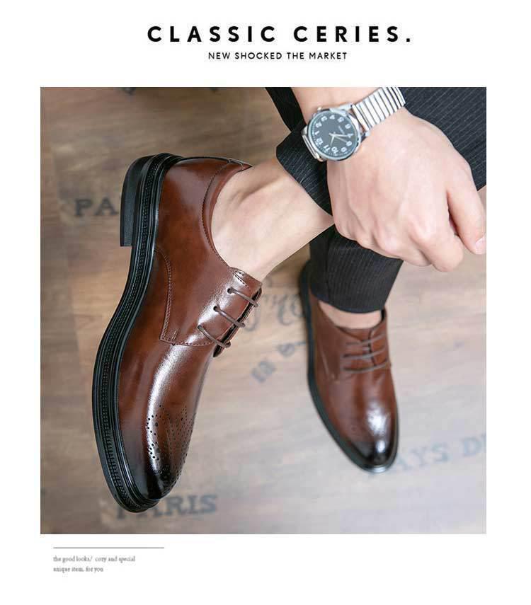 Men's Brogue Leather Shoes - Carved British Style for Spring/Autumn, Suitable for Business, Casual, and Wedding Events.