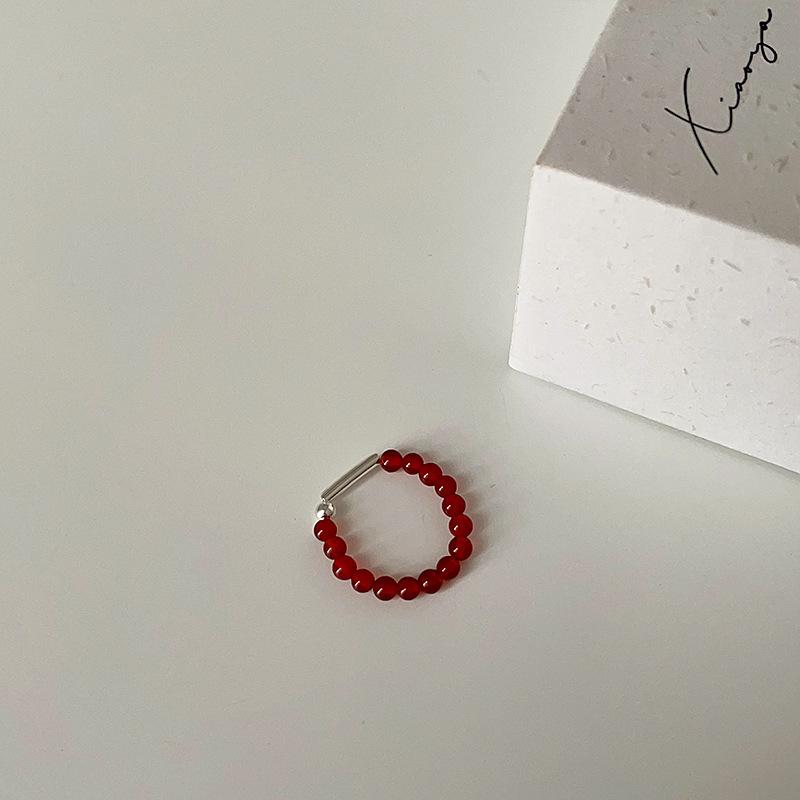 Light Luxury High-End Agate Beaded Elastic Ring For Women'S Personality Elegant, Exquisite And Fashionable Versatile Ring Ring