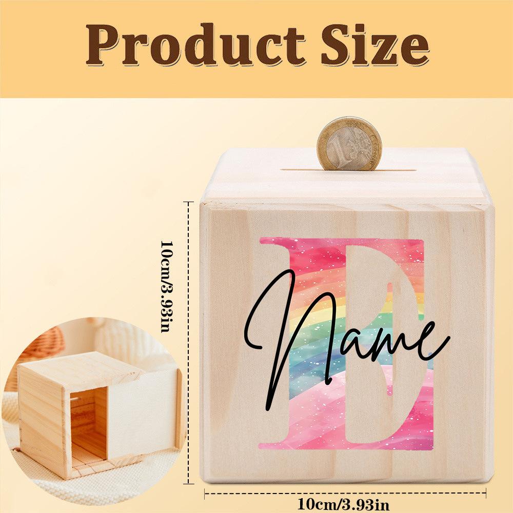 Personalized Money Box Kids Money Boxes Rainbow Letter with Name Coin Collection Box Wooded Coin Bank Child Birthday Shower Gift