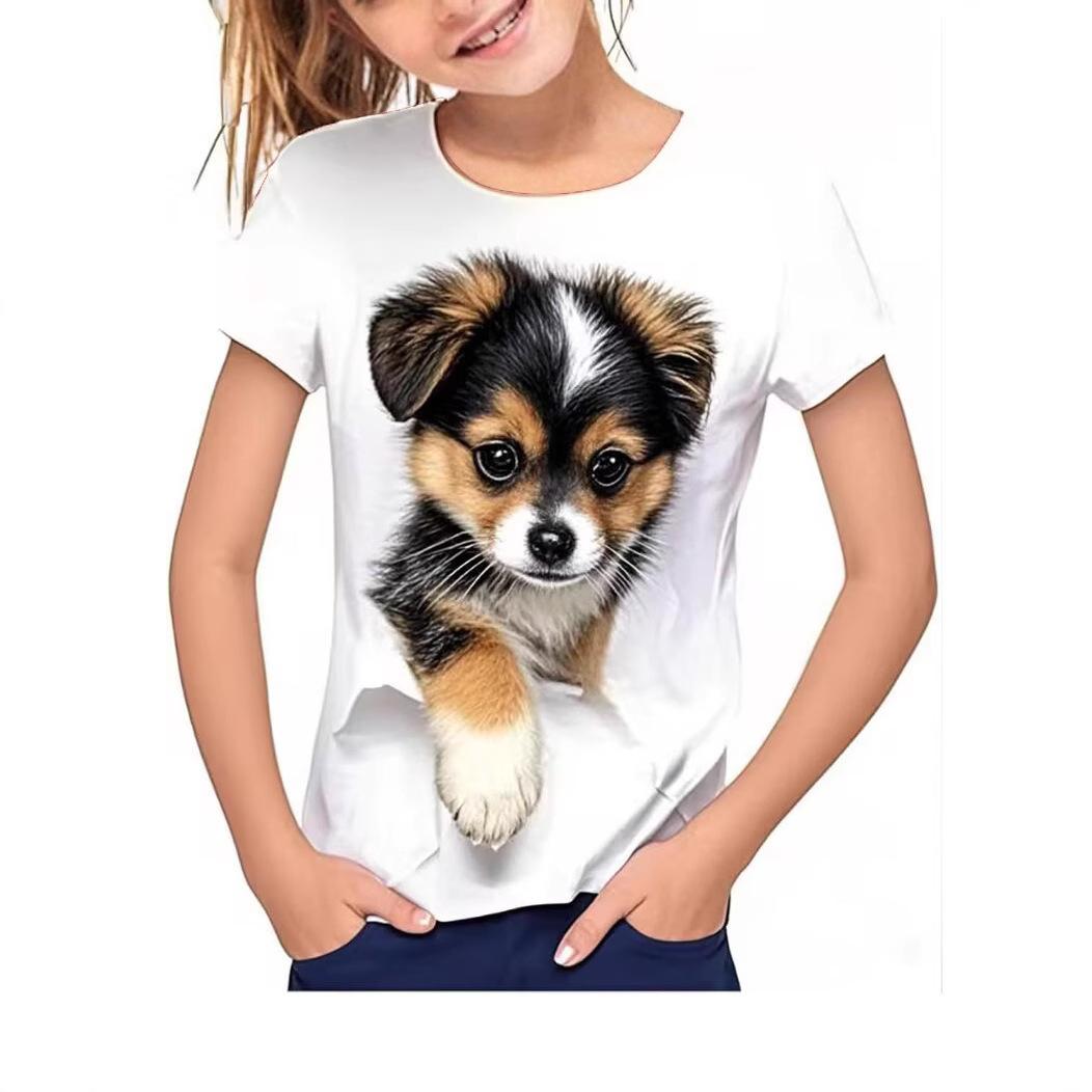 

Детская футболка с 3D-принтом, летняя детская простая и повседневная футболка с круглым вырезом и короткими рукавами с милым 3D-принтом в виде животных 150