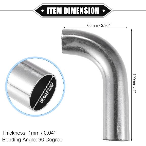 Bend Elbow Pipe Tube, 1" OD 4" 2.36" Leg 90 Degree DIY Exhaust Pipe Intercooler Air Intake Tube Universal for Car Truck Automotive Durable 304