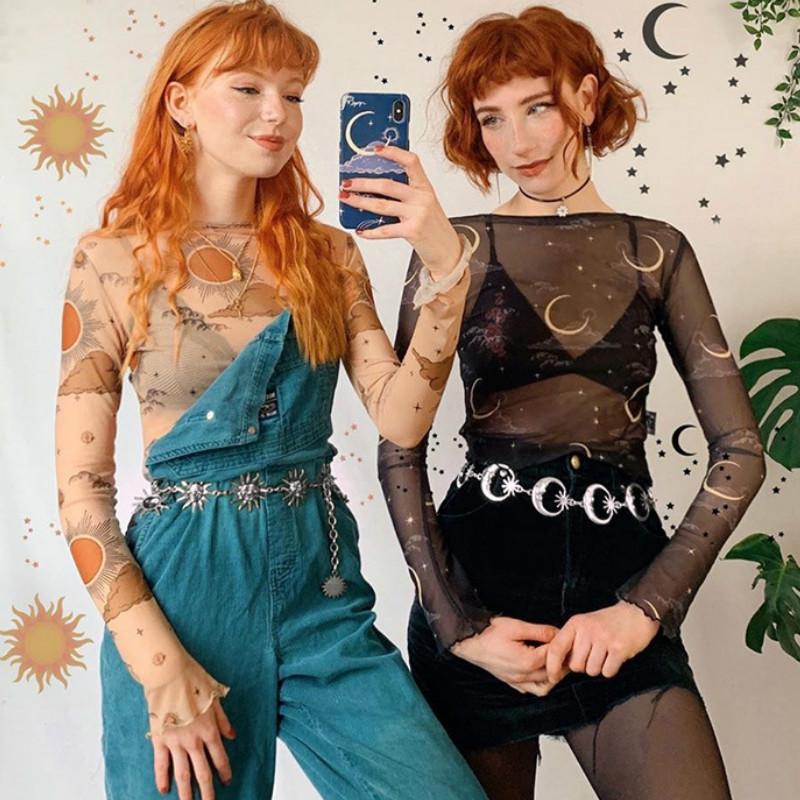 Harajuku Punk Moon Metal Belts Women Vintage High Waist Chain Waist Belts Gothic Moon Sun Sliver Pendant Belts Female