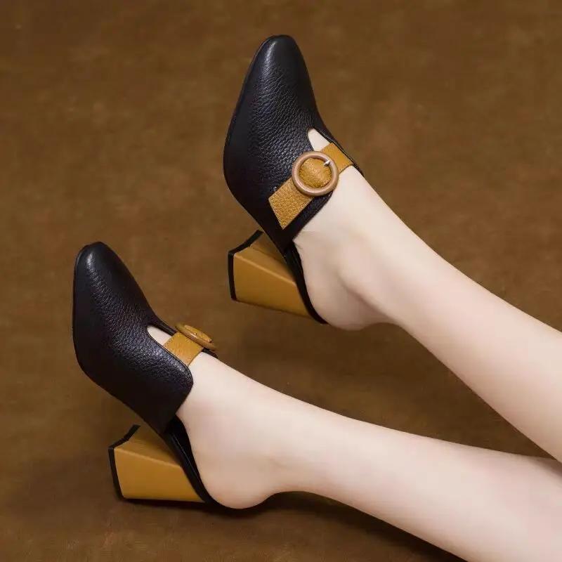Fashion Buckle Shoes Top Designs New Collection Women's Slippers and Ladies Sandals Unique 39 Casual 2025 Trend Korea Style Black Slides