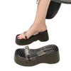 White rhinestone muffin heightened platform slippers for women to wear 2025 summer high-end one-word French cool slippers