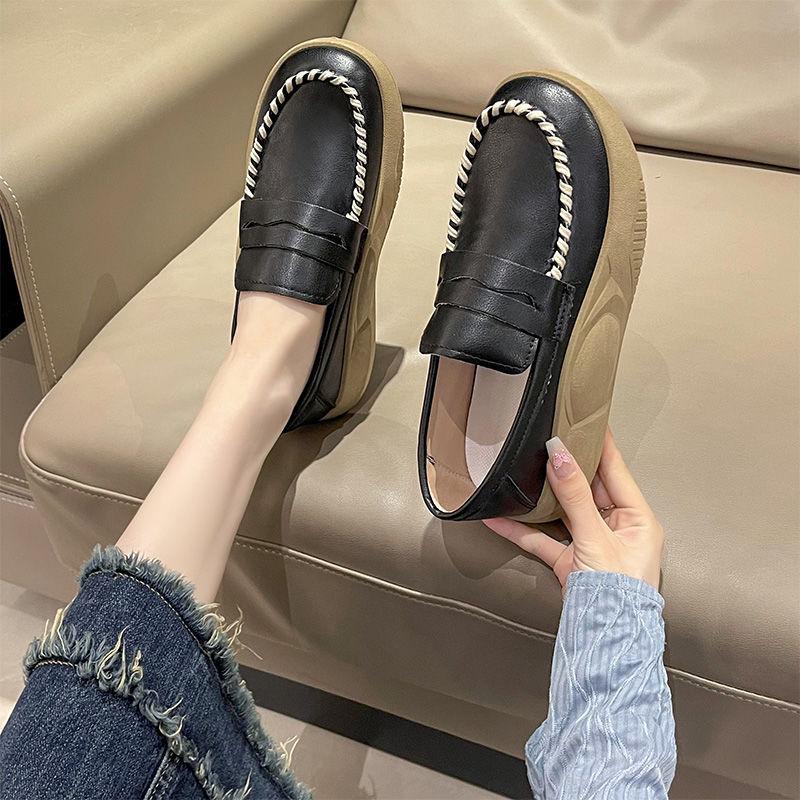 

Мода 2024 года, модные повседневные туфли-лоферы на платформе для женщин, женская обувь на мягкой подошве, удобная рабочая обувь, сшитая кожаная обувь 40 чёрный