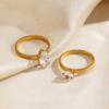 Stainless Steel Oval Round Zircon Rings for Women 18K Gold Plated Opened Rings Couple Women Waterproof Statement Jewelry Gifts