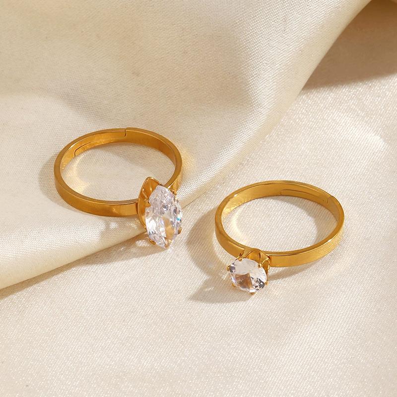 Stainless Steel Oval Round Zircon Rings for Women 18K Gold Plated Opened Rings Couple Women Waterproof Statement Jewelry Gifts