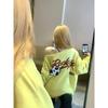 Women Oversize Fleece Lined Off Shoulder Vintage Print Sweatshirt