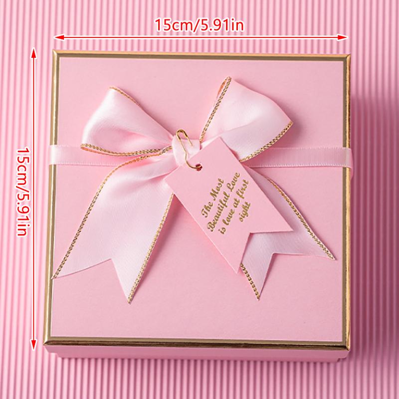 Square Pink Bow Gift Box Creative Diy Wedding Souvenirs Birthday Valentine'S Day And  Year'S Gift Box