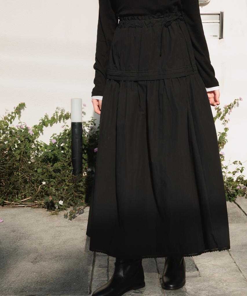 Dehebe Ruffle Long Skirt [Black]