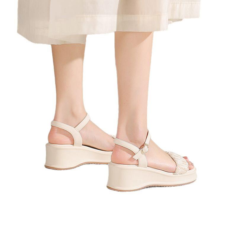 Wedding dress summer women's sandals women's wedge heel shoes muffin bottom thick sole non-slip small fragrance new height increase versatile Rome