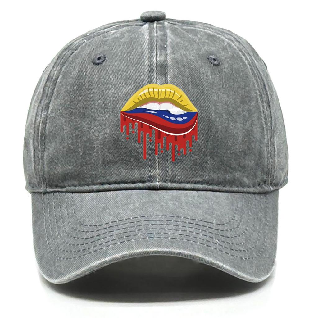Colombia Flag Mouth Print Snapback Baseball Hat, Patriotic Mesh Hat Stylish Curved Brim Retro Leisure Adjustable Sun Hat
