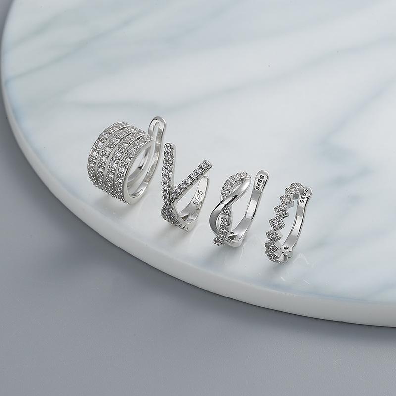 New Silver Color Zircon Ear Cuff Ear Clip for Women No Pierced Cross Geometric Earcuff Wrap Rhinestone Earcuff Clips Jewelry
