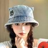 Sweet and Cute Cat Ear Denim Bucket Hat Autumn and Winter Hat Women's Embroidery Basin Hat Versatile Face Bucket Hat