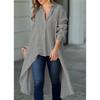 Camisa Casual de Color Sólido para Mujer, Manga Larga, Holgada, Cuello Solapa