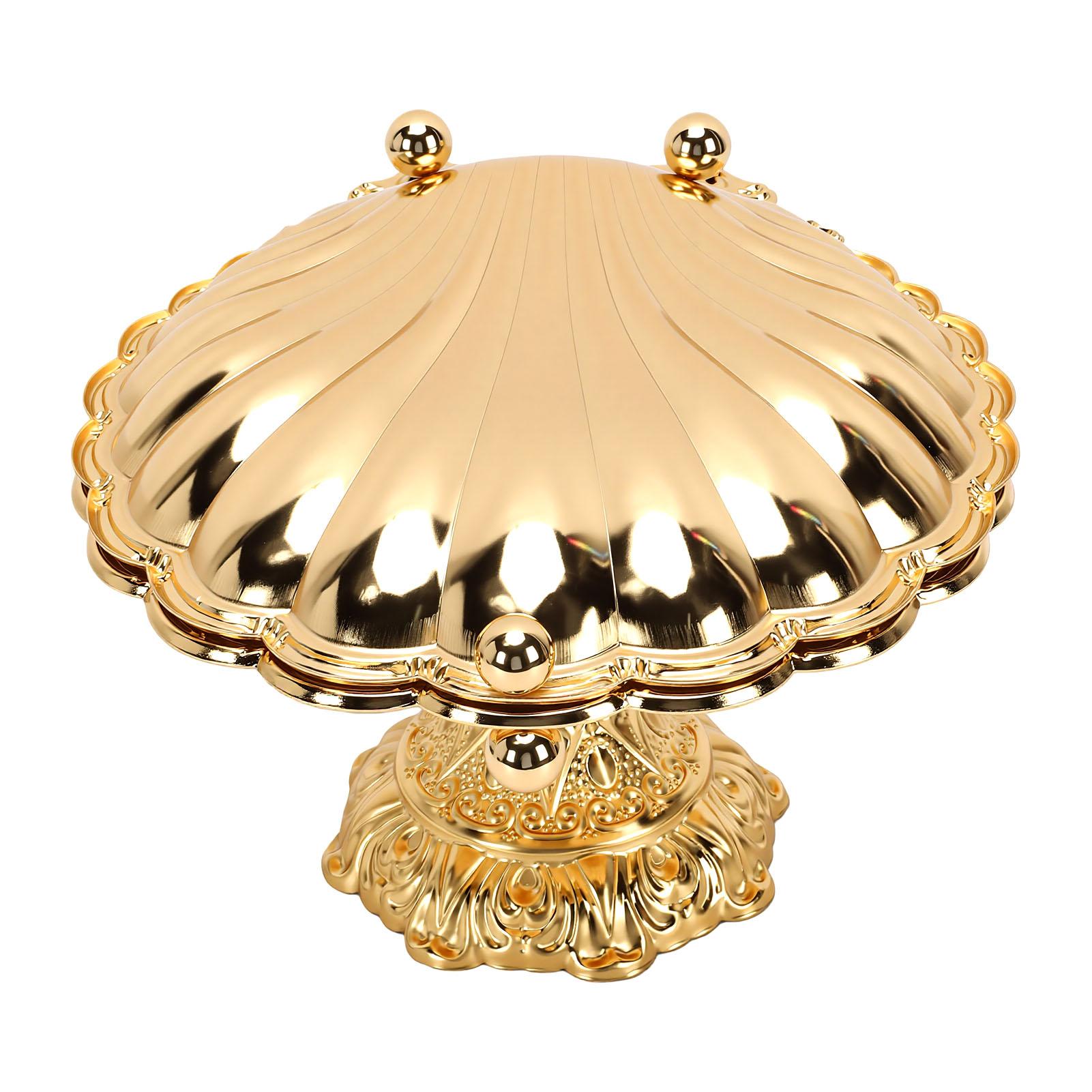 

Fruit Serving Tray Gold Vintage Seashell Shape Metal Footed Fruit Plate with Lid for Dried Fruits Snacks