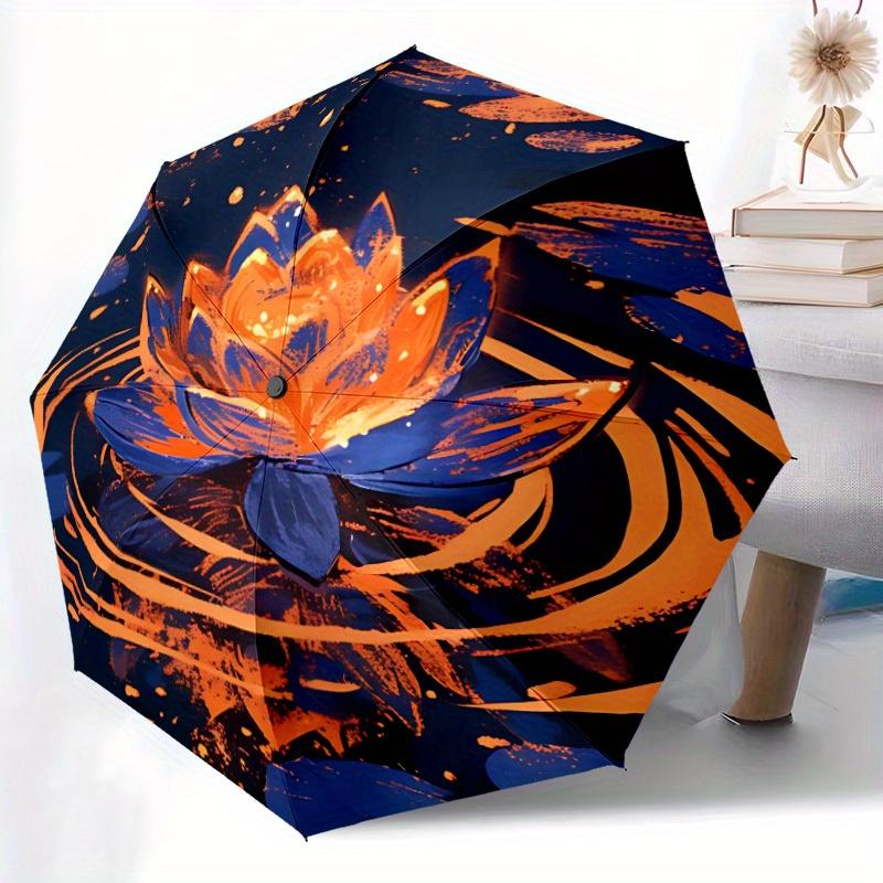 1pc Lotus Pond Automatic Open/close Folding Compact Umbrella, 8-Rib Sturdy Canopy, Lightweight Portable, Everyday Use, Gift, Outdoor Umbrella, Travel