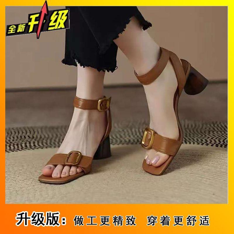 Spring and summer retro style casual thick heel sandals women s fashion versatile comfortable belt buckle women s sandals 40