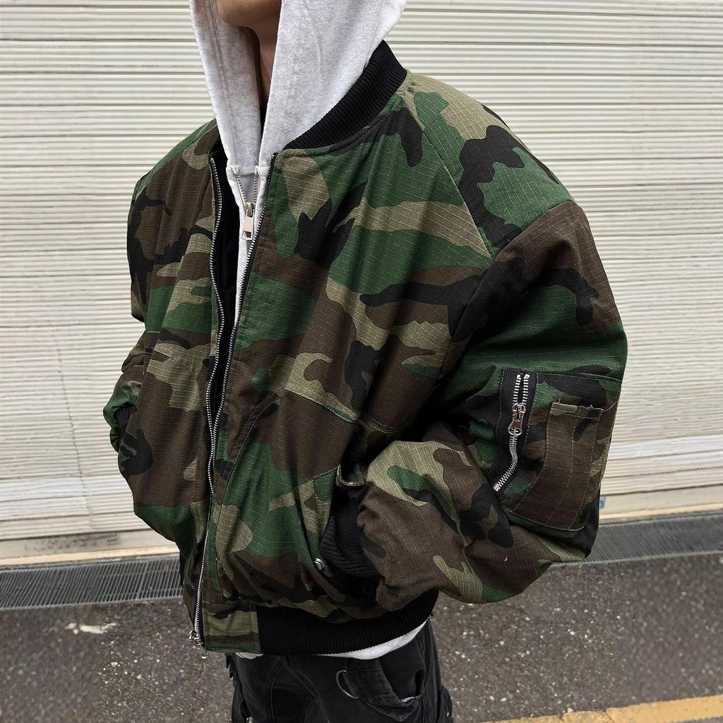 New tooling camouflage hooded jacket trendy loose men's top plus fat jacket