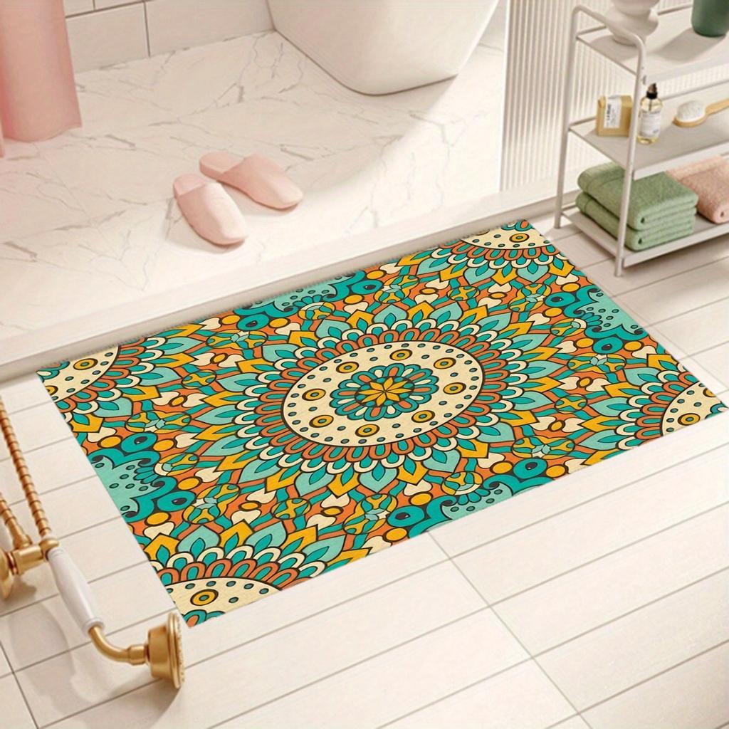 1PC Green Mandala Printed Door Mat Kitchen Mat, Dust Carpet, Entrance Mat, Bedroom, Living Room, Garden, Bathroom Floor Mat