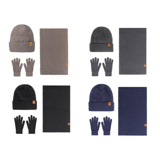 Men's Winter Hat Scarf Gloves Set 3 Pcs Warm Skull Cap Long Scarf Fleece Lined Gloves Set for Cold Weather