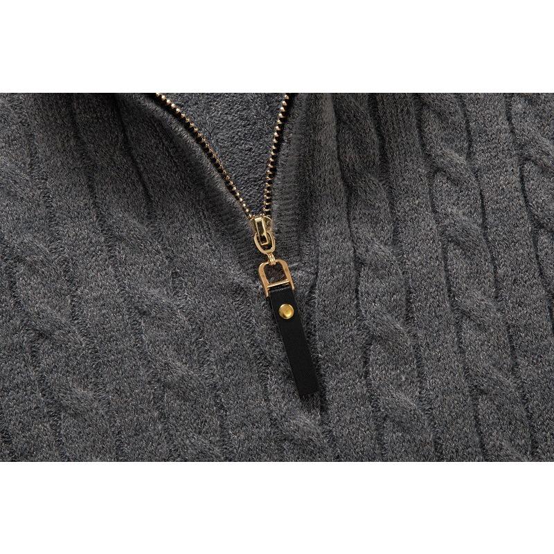 British Style Half Zip Stand Collar Mens Twisted Thick Knit Sweater