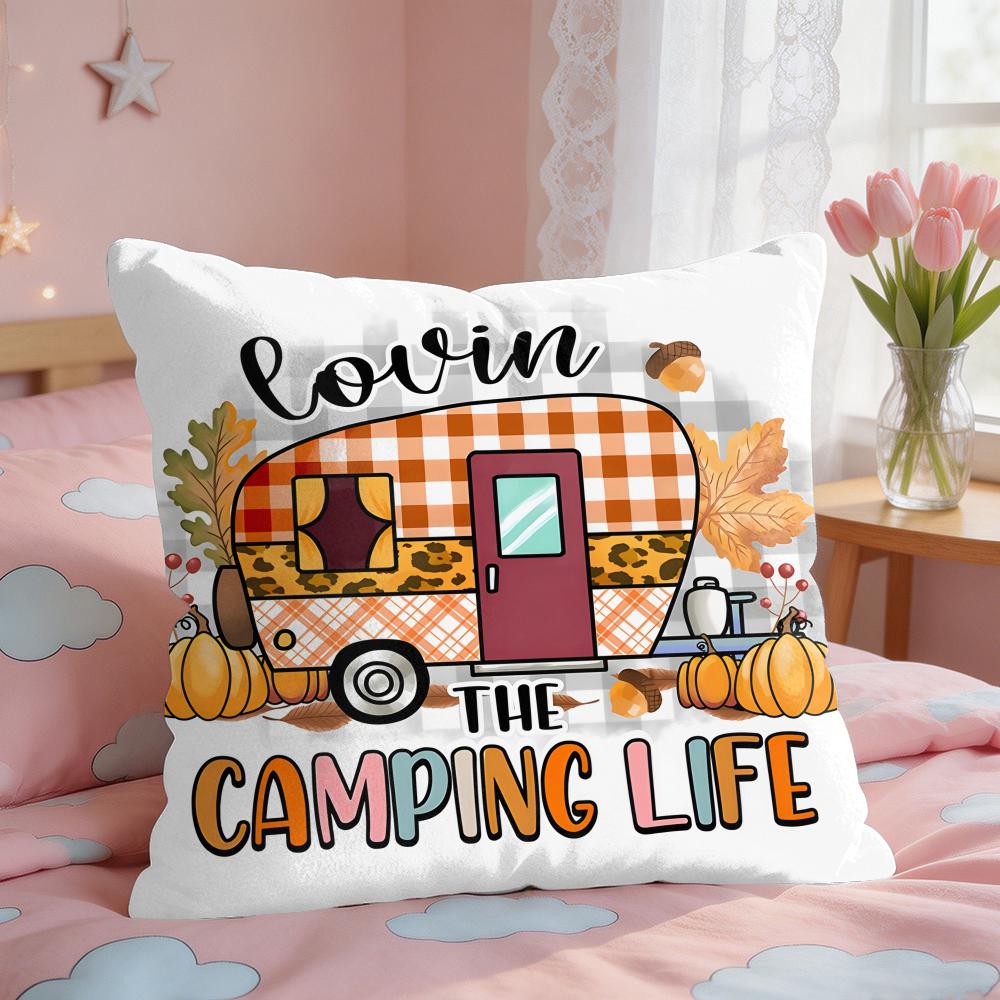 Happy Camping RV Camper Car Cushion Cover Square Short Plush Pillow Case Living Room Sofa Home Decor Funda X
