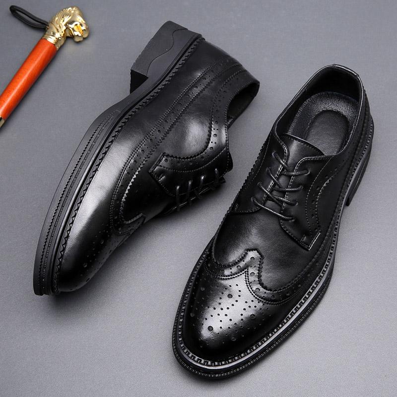 Men's Business Formal Dress Shoes Thick Sole Oxford Leather Shoes British Style Casual Wedding Shoes for Groom Groomsmen Office