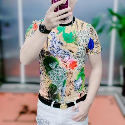 Neues minimalistisches Mode-Rundhals-Bedrucktes Dünnes Herren-Sommer-Eis-Seiden-Freizeit-Vielseitiges Lockeres Kurzarm-T-Shirt Oberteile