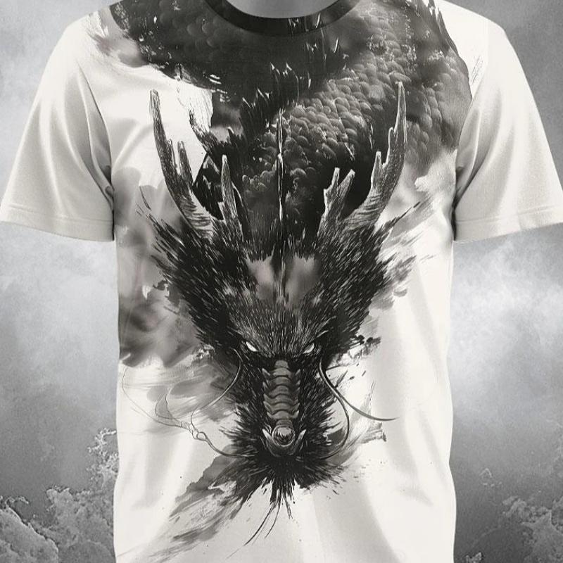 3D Dragon Print Men's T-shirt Summer Daily Casual Men's Street T-shirt Outdoor Sports Short Sleeve Urban Fashion Men's T-shirt