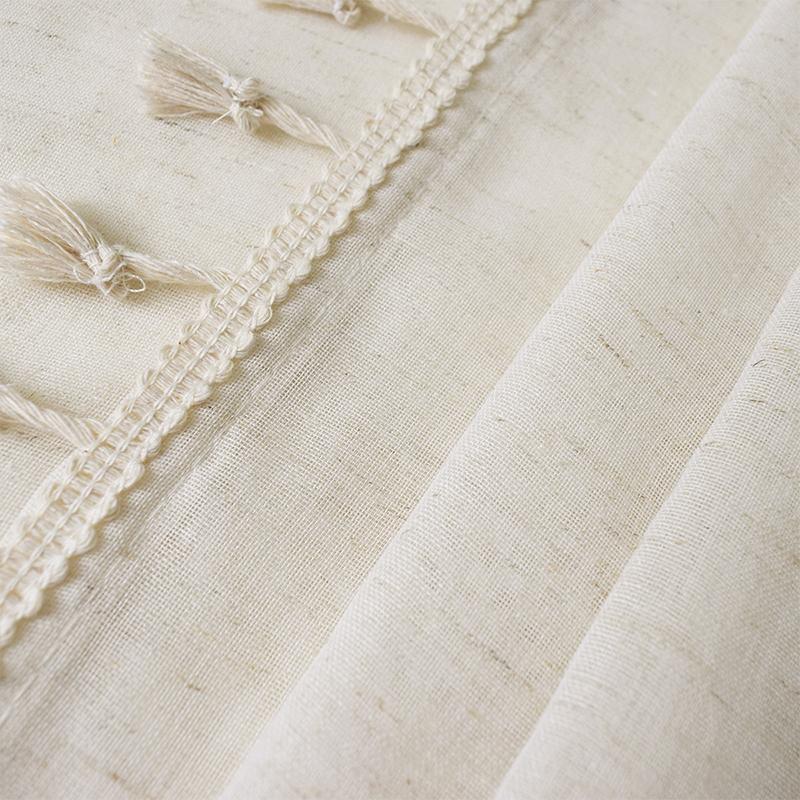 Tassel Sheer Curtains Living Room Vintage Cream Voile Net Slot Top Window Drapes