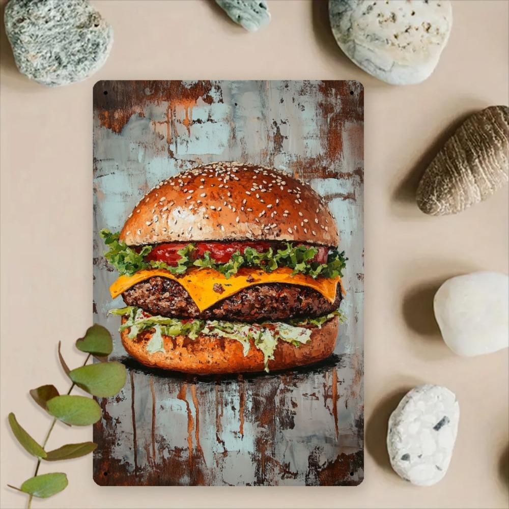 Vintage Hamburger Metal Wall Art X Iron Plate Retro Kitchen Decor