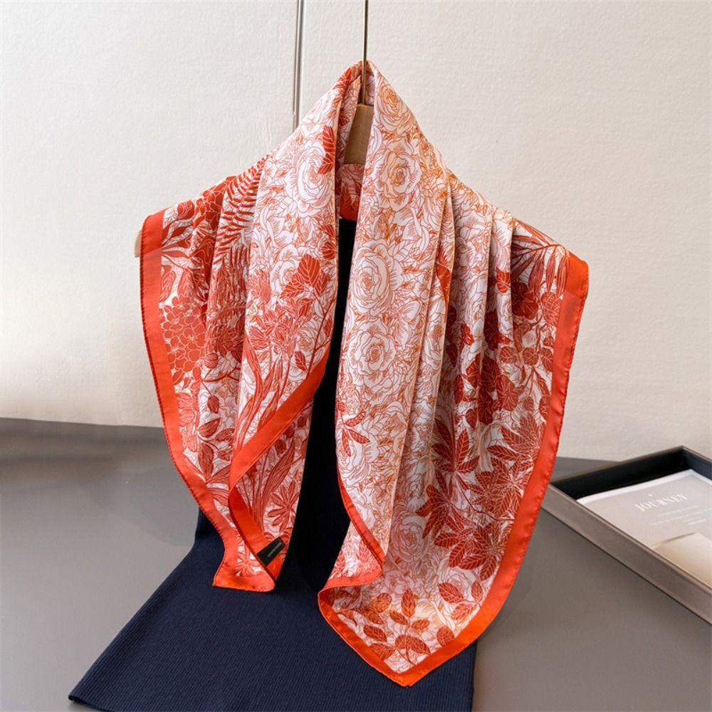 Elegant Thin Printed Square Scarf Flower Printed Silk Scarves Women Head Scarf Summer Accessories