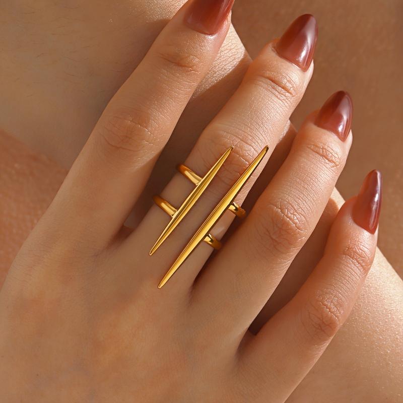 New Personalized Creative Line Double-layer Open Ring, Women s Fashionable and Simple Daily Holiday Accessories Zircon resizable
