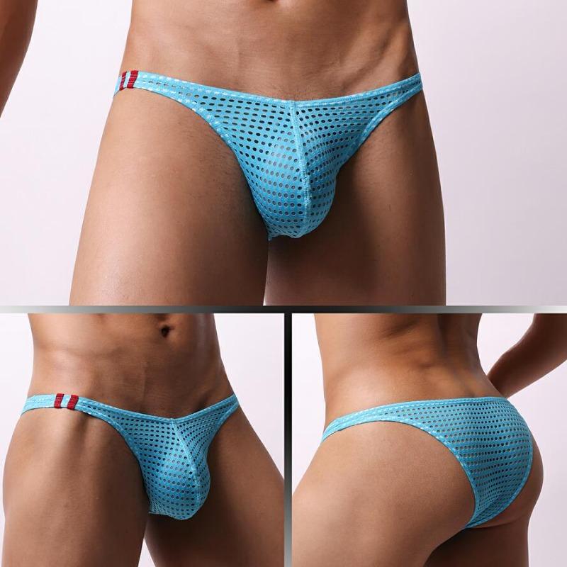 Breathable Underwear Bulge Pouch G-String Men Sexy Underpants Gay See Through Mesh Hole Panties Low Rise Bikini Trunks Lingerie