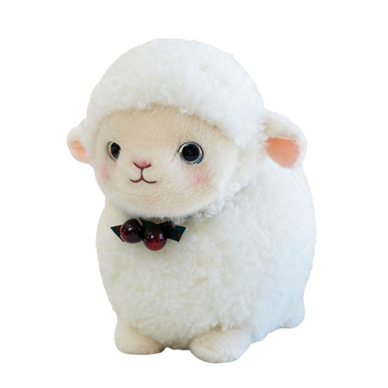 

Plush Sheep Stuffed Animal Soft Lamb Toy with Curly Fleece Texture and Decorative Bowknot Suitable for Kids and Collectors One Size білий